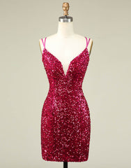 Sparkly Sequin Double Spaghetti Straps Tight Homecoming Dress