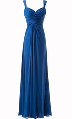 Evening Dresses Velvet, Simple Cheap Blue Sweetheart Long Ruffles Chiffon Bridesmaid Dresses