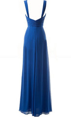 Mafia Dress, Simple Cheap Blue Sweetheart Long Ruffles Chiffon Bridesmaid Dresses