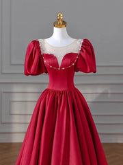 Elegant Dress Classy, Burgundy Satin Long Prom Dresses, Lovely A-Line Formal Dresses