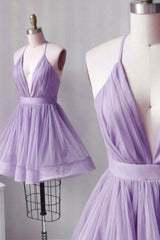 Bridesmaid Dress Styles Long, Cute V-Neck Tulle Short Prom Dresses, A-Line Mini Party Dresses