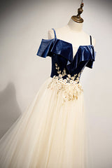 Prom Dresses For Black, A-Line Off the Shoulder Long Prom Dresses, Champagne Evening Dresses