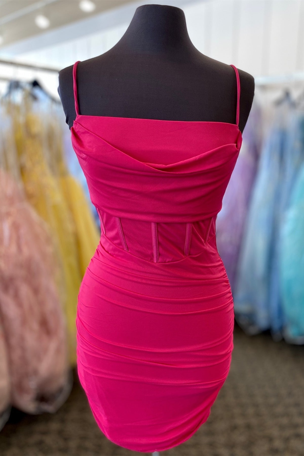 Long Dress Formal, Fuchsia Sheath Satin Straps Homecoming Dress