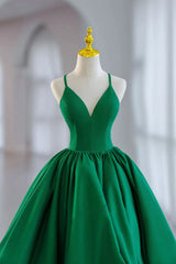 Green Satin Tea-Length Straps Prom Dress, Spaghetti Straps Homecoming Gown