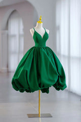 Green Satin Tea-Length Straps Prom Dress, Spaghetti Straps Homecoming Gown