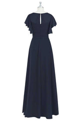 Prom Dresses Photos Gallery, Black Chiffon Twist-Front Ruffled Long Bridesmaid Dress