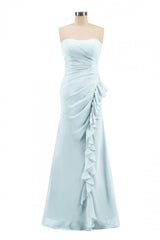 Prom Dresses Brands, Pink Strapless Ruffled Mermaid Long Bridesmaid Dress