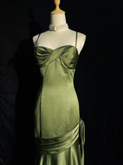 Green Chic Style Long Satin Sweetheart Party Dress, Green Formal Dress