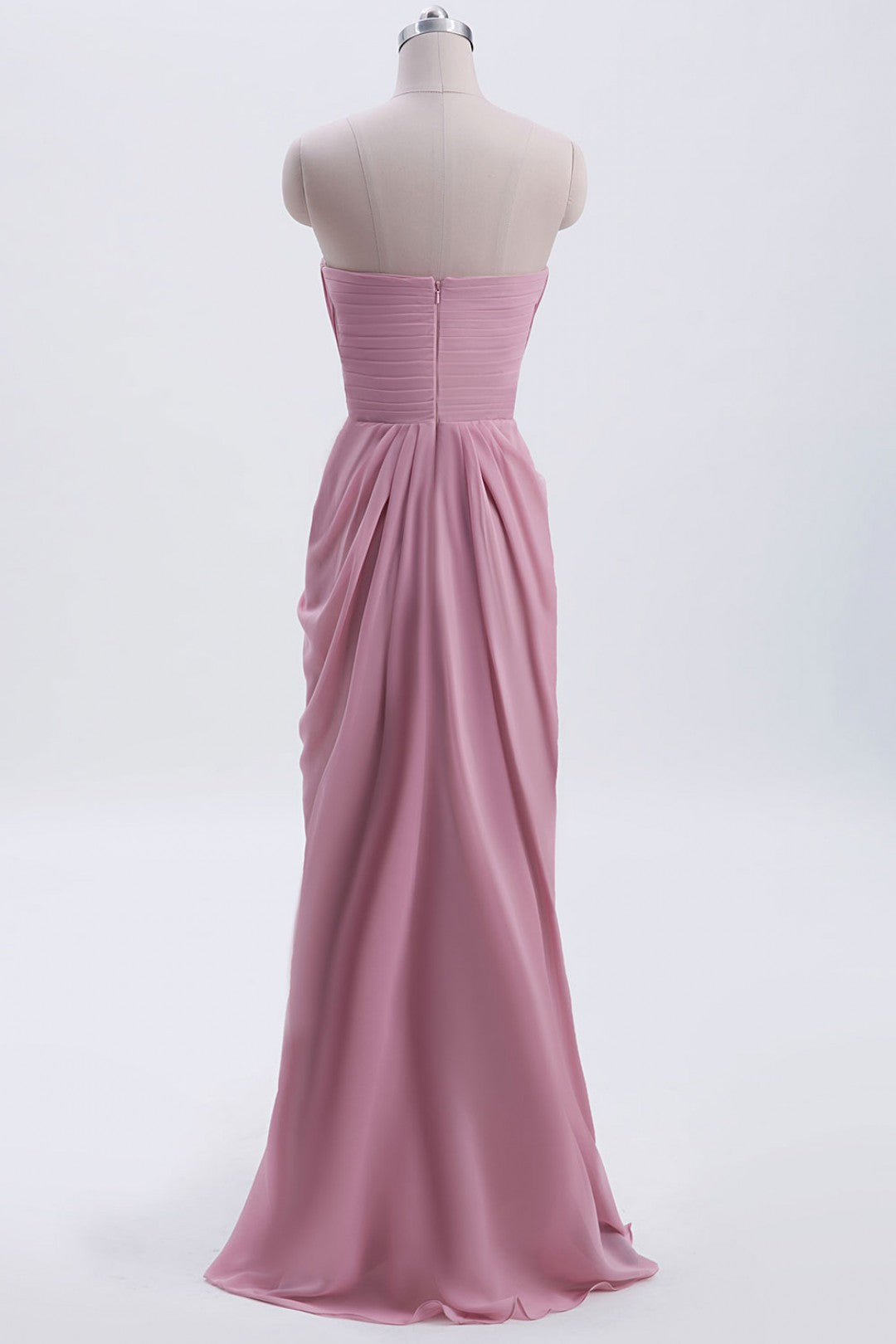 Party Dresses Long Sleeve, Strapless Blush Pink Draped High Waist Long Bridesmaid Dress