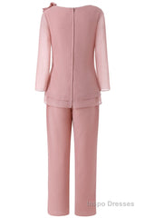 Pink Ruffles 3/4 Sleeves Mother of the Bride Pant Suits