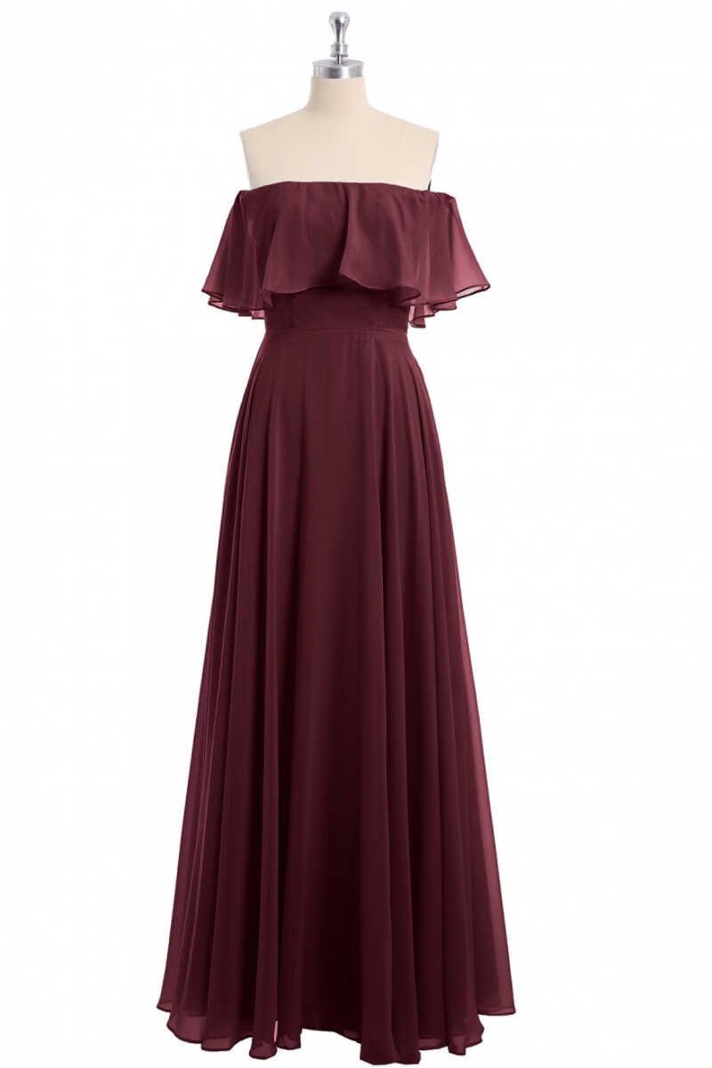 Prom Dress Trends For The Season, Burgundy Chiffon Strapless Ruffled A-Line Long Bridesmaid Dress