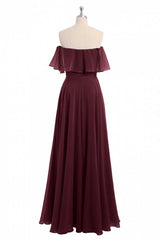 Prom Dress Inspo, Burgundy Chiffon Strapless Ruffled A-Line Long Bridesmaid Dress