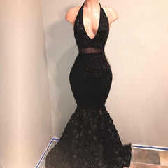 Formal Dresses Fashion, Black Mermaid Deep V Neck High Waist African Backless Prom Dresses