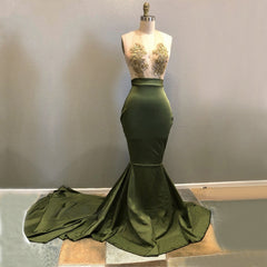 Formal Dress Wedding, Long Green Halter Deep V Neck Elastic Satin With Appliques Backless Prom Dresses