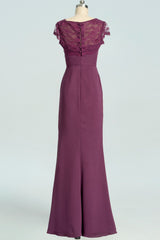 Formal Dresses With Sleeves For Weddings, Elegant Plum Mermaid Long Bridesmaid Dress