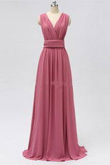 Evening Dresses Stores, Dusty Rose Chiffon Wrap A-Line Long Bridesmaid Dress