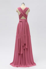 Evening Dress Stores, Dusty Rose Chiffon Wrap A-Line Long Bridesmaid Dress