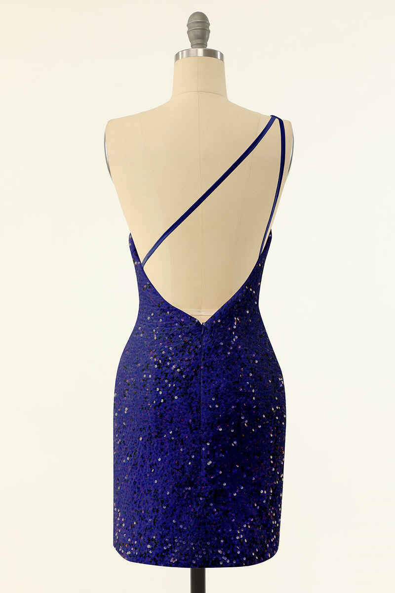 Prom Dresses For Sale, Pink Sequin One-Shoulder Backless Short Formal Dress