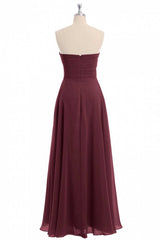 Prom Dresses Uk, Burgundy Chiffon Strapless Sweetheart A-Line Long Bridesmaid Dress