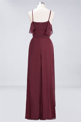 Party Dress Clubwear, Straps Burgundy Ruffles A-line Long Bridesmaid Dress