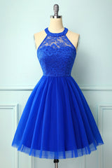 Wedding Shoes Bride, Halter Royal Blue Lace Dress