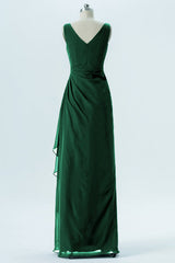 Party Dresses White, Hunter Green Chiffon Pleated Long Bridesmaid Dress