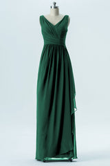 Party Dress Classy Christmas, Hunter Green Chiffon Pleated Long Bridesmaid Dress