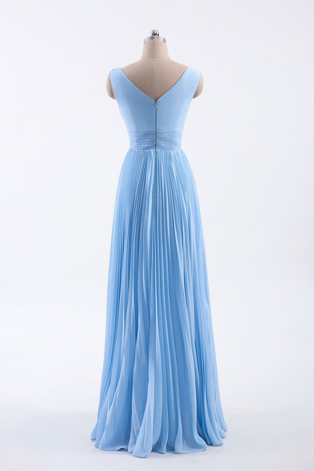 Prom Dresses 2038, Blue Pleated A-line Chiffon Long Bridesmaid Dress