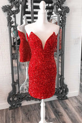 Evening Dress Gold, Red Sequin Strapless Short Homecoming Dress