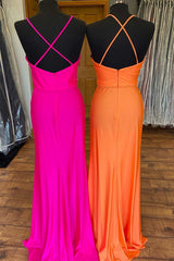 Prom Dress Black Girl, Orange Surplice Neck Backless Long Formal Dress