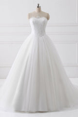 Wedding Dress Girl, Ball Gown Strapless Sleeveless Lace Up Wedding Dresses