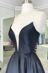 Prom Dresses Brands, Black Satin Long A-Line Prom Dress, Black Evening Party Dress