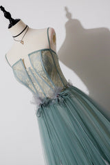 Bridesmaid Dresses 2036, Green Lovely Tulle Straps Long A-Line Prom Dresses, Green Evening Dresses