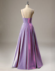 A-Line Long Prom Dress Spaghetti Straps Lilac Evening Dress