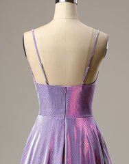 A-Line Long Prom Dress Spaghetti Straps Lilac Evening Dress