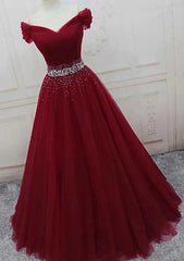 Ball Gown Off-the-Shoulder Tulle Long/Floor-Length Sparkling Prom Dress With Beading