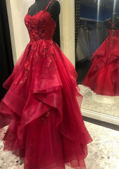 Ruffled A-line Lace Long Prom Dress With Beading