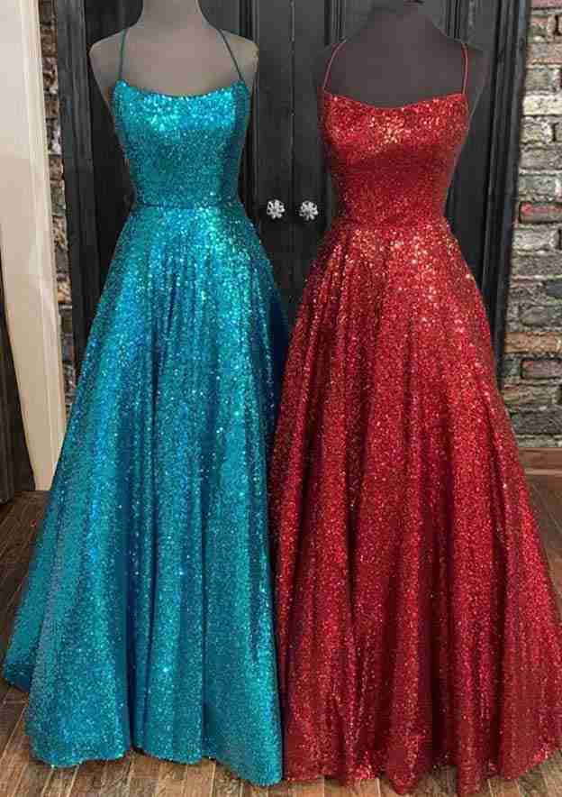 Fantasy Prom Dresses, Princess A-line Bateau Sleeveless Sequined Long/Floor-Length Prom Dress