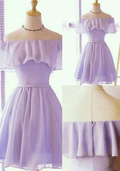 A-line Off-the-Shoulder Short Sleeve Short/Mini Chiffon Homecoming Dress with Pleated