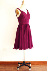 Bridesmaid Dresses Strapless, Magenta v-Neck Straps A-Line Short Bridesmaid Dress