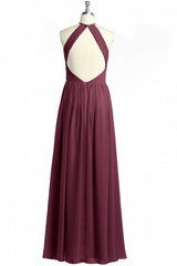 Bridesmaid Dress Convertible, Mauve Chiffon Halter Backless A-Line Long Bridesmaid Dress