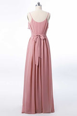 Bridesmaid Dress Burgundy, Mauve Pink Chiffon Spaghetti Straps Ruffled A-Line Bridesmaid Dress