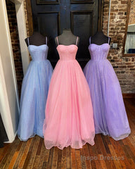 Princess Light Blue A-line Straps Long Prom Gown