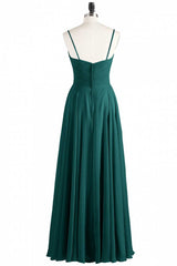 Party Dresses For Christmas, Hunter Green Chiffon V-Neck Spaghetti Straps A-Line Long Dress