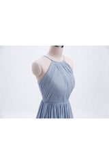 Bridesmaid Dress Designs, Misty Blue Scoop Chiffon A-line Long Bridesmaid Dress