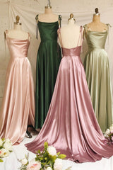 Wedding Guest Dress Summer, Simple Satin Long Prom Dresses, A-Line Evening Party Dresses