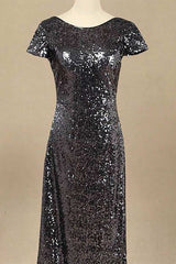 Prom Dresses 3 21 Sleeves, Black Sequin Cap Sleeve Backless Long Bridesmaid Dress