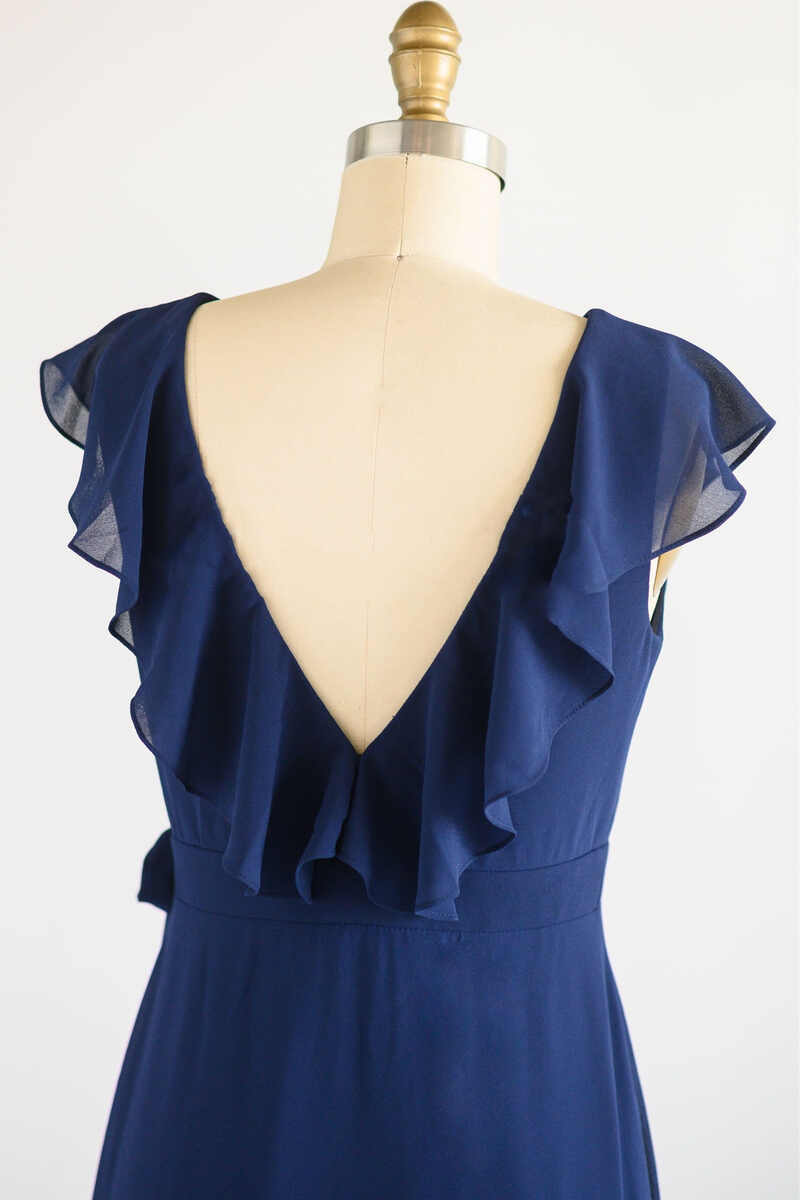 Bridesmaid Dresses Fall Colors, Navy Blue Ruffled Tie-Side Long Bridesmaid Dress