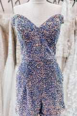 Evening Dresses Ball Gown, Dusty Sage Off-the-Shoulder Sequins Sheath Homecoming Romper