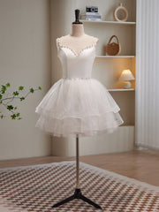 Formal Dresses For Sale, White Spaghetti Strap Tulle Short Prom Dress, Cute A-Line Party Dress